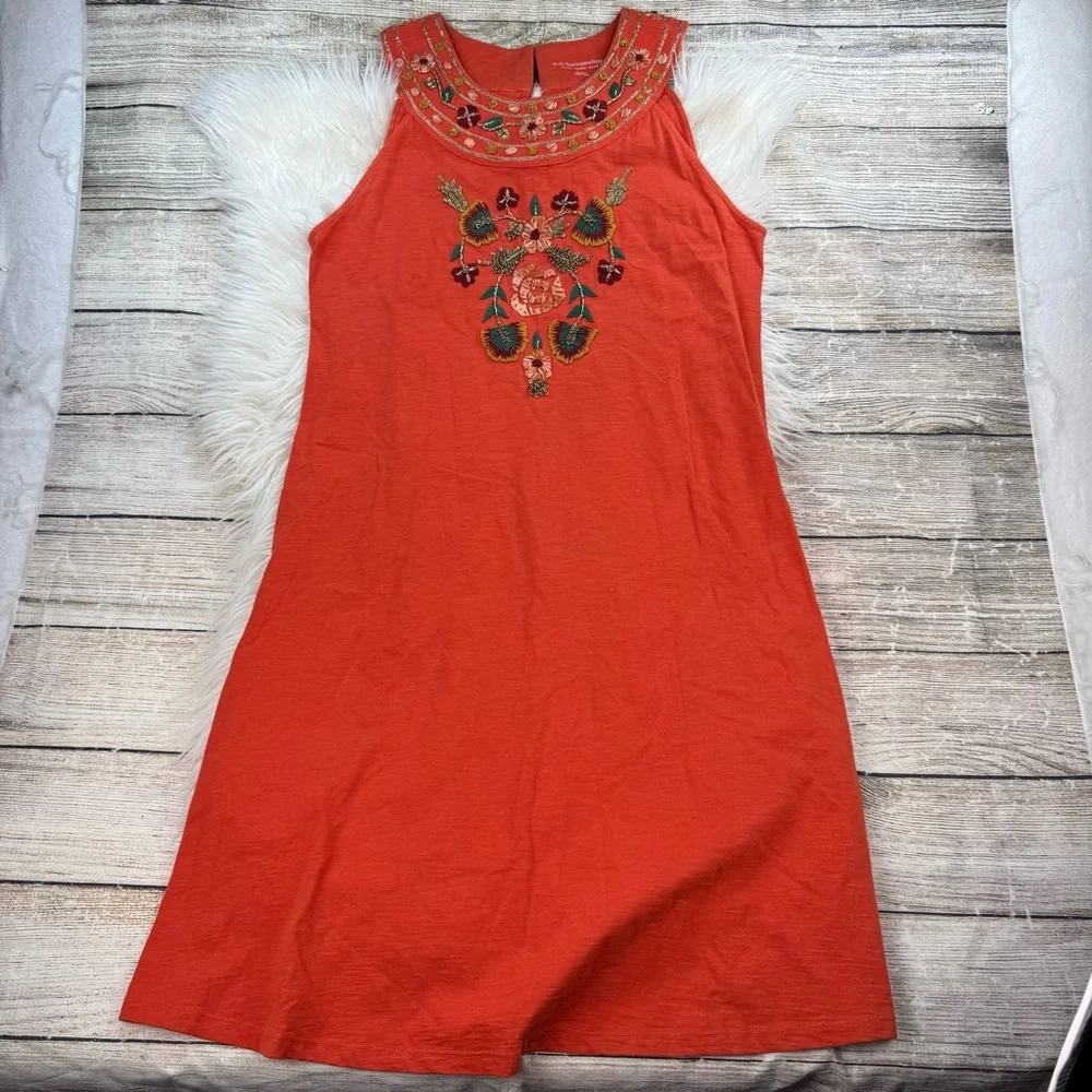 SOFT SURROUNDINGS LIDAH DRESS FLORAL EMBROIDERED FIERY ORANGE - Picture 5 of 10